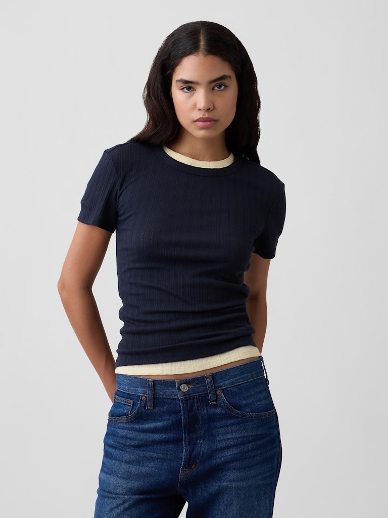 Essential Ribbed Pointelle Crewneck T-Shirt: $11.99