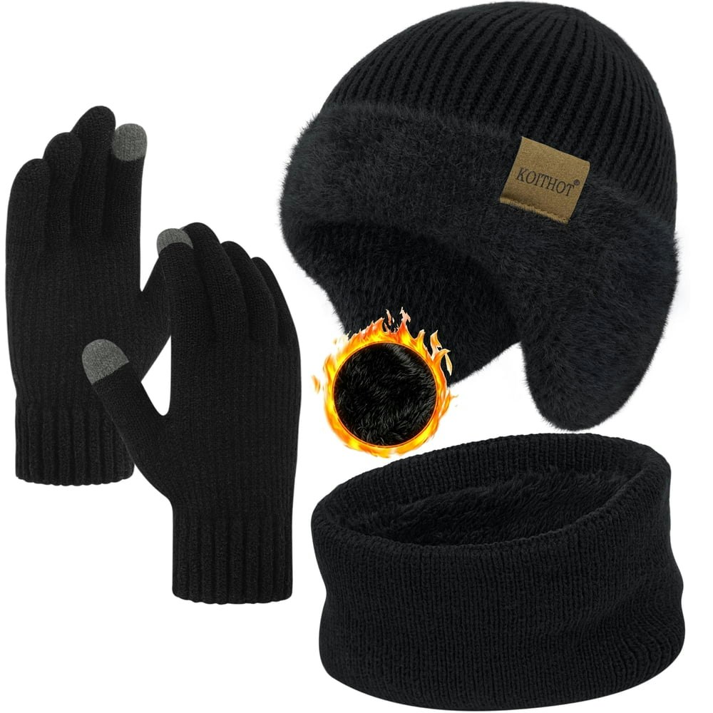 Koithot 3-Piece Winter Beanie, Neck Warmer, and Touchscreen Gloves Set: $14.99