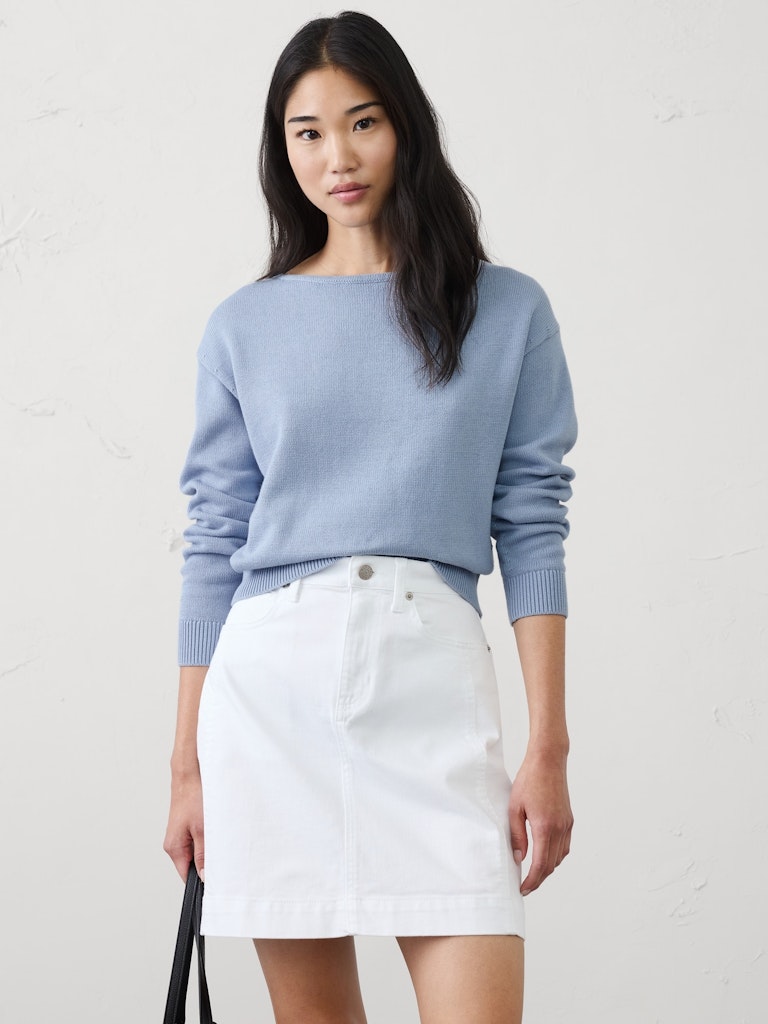 Cotton Boat-Neck Sweater: $45 Cotton Boat-Neck Sweater: $45