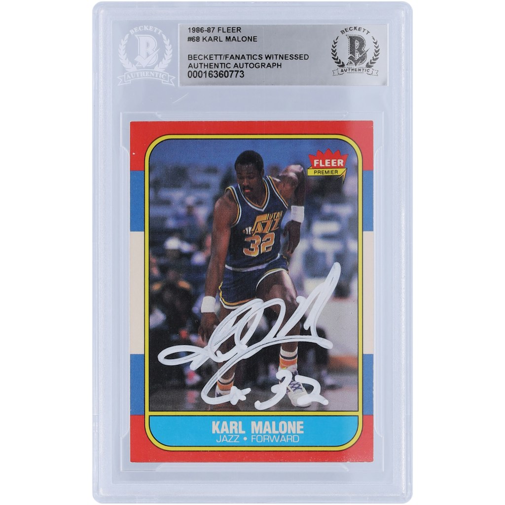 Karl Malone Autographed 1986-87 Fleer Rookie Card: $729.99 Karl Malone Autographed 1986-87 Fleer Rookie Card: $729.99