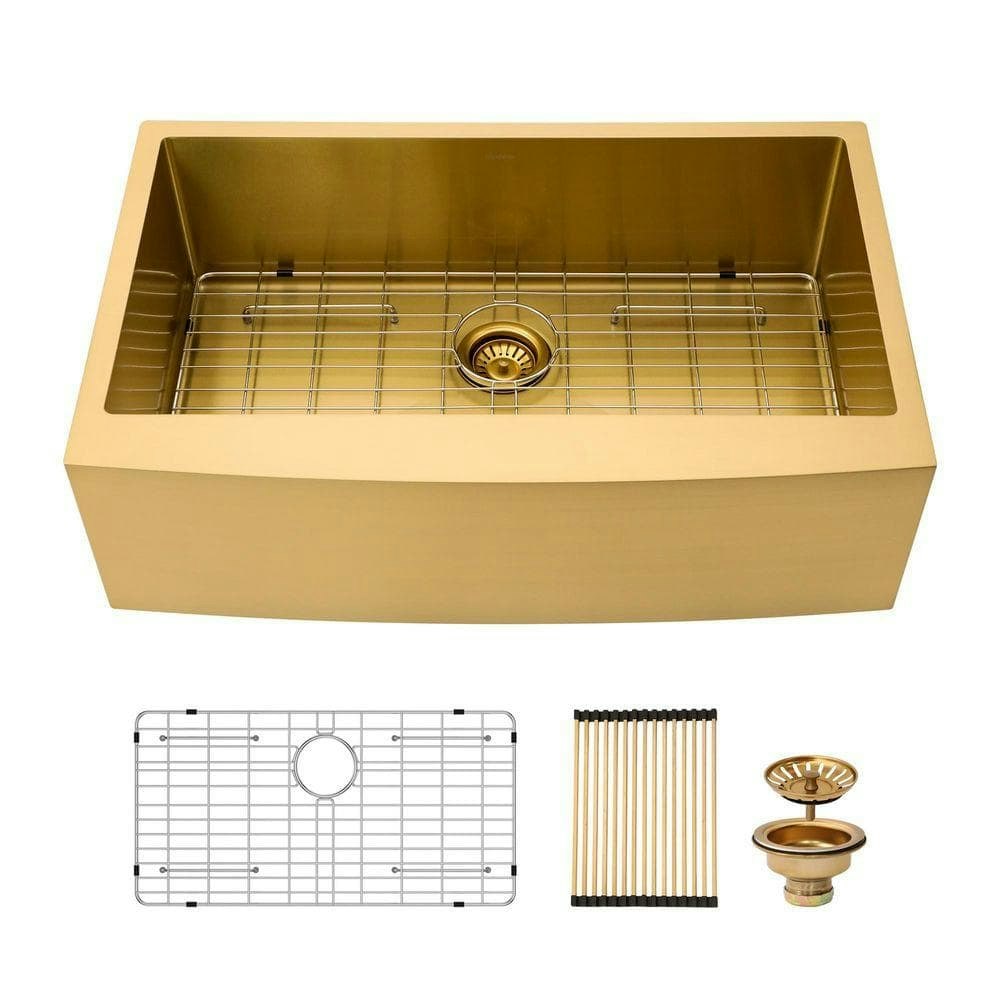 33-Inch Gold Farmhouse Single Bowl Stainless Steel Kitchen Sink: $342