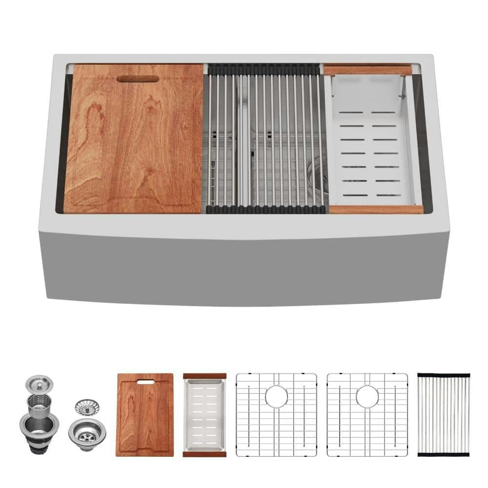 Farmhouse 36-Inch 50/50 Split Double Basin Stainless Steel Apron Front Kitchen Sink: $425.25 Farmhouse 36-Inch 50/50 Split Double Basin Stainless Steel Apron Front Kitchen Sink: $425.25