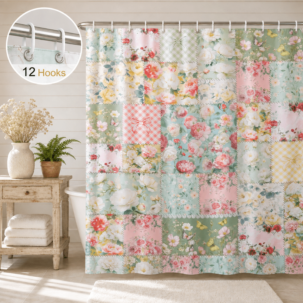 Dznils 72" x 72" Floral Patchwork Fabric Shower Curtain: $14.99 Dznils 72" x 72" Floral Patchwork Fabric Shower Curtain: $14.99
