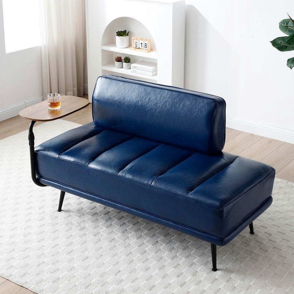 Blue Faux Leather Chaise Lounge with Side Table: $302.82