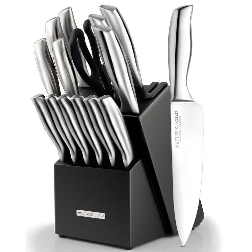 15-Piece Stainless Steel Kitchen Knife Set with Block and Built-In Sharpener: $109.99