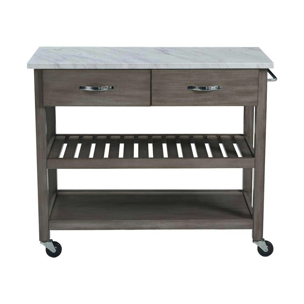 42-Inch Gray Kitchen Cart with Two Shelves and Two Drawers: $338.99 42-Inch Gray Kitchen Cart with Two Shelves and Two Drawers: $338.99