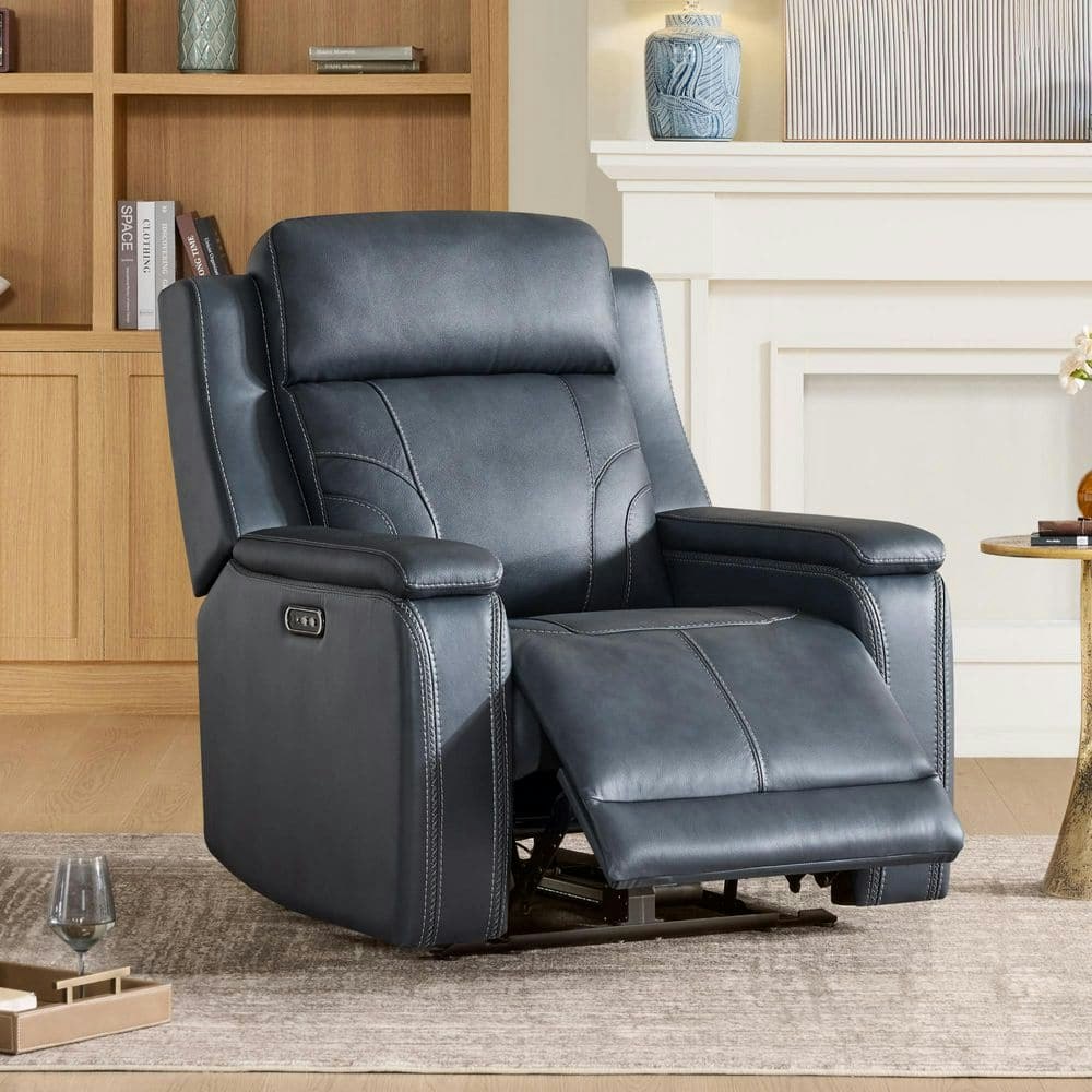 Jory Navy Modern Leather Power Recliner Chair: $766.48
