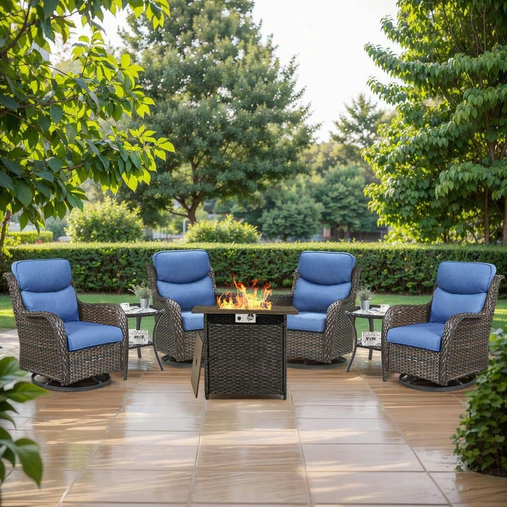 Carolina 7-Piece Wicker Swivel Chair and Fire Pit Table Set: $959 Carolina 7-Piece Wicker Swivel Chair and Fire Pit Table Set: $959