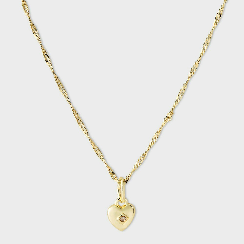 14k Gold Dipped Lab-Grown Diamond Heart Twist Chain Necklace: $25 14k Gold Dipped Lab-Grown Diamond Heart Twist Chain Necklace: $25