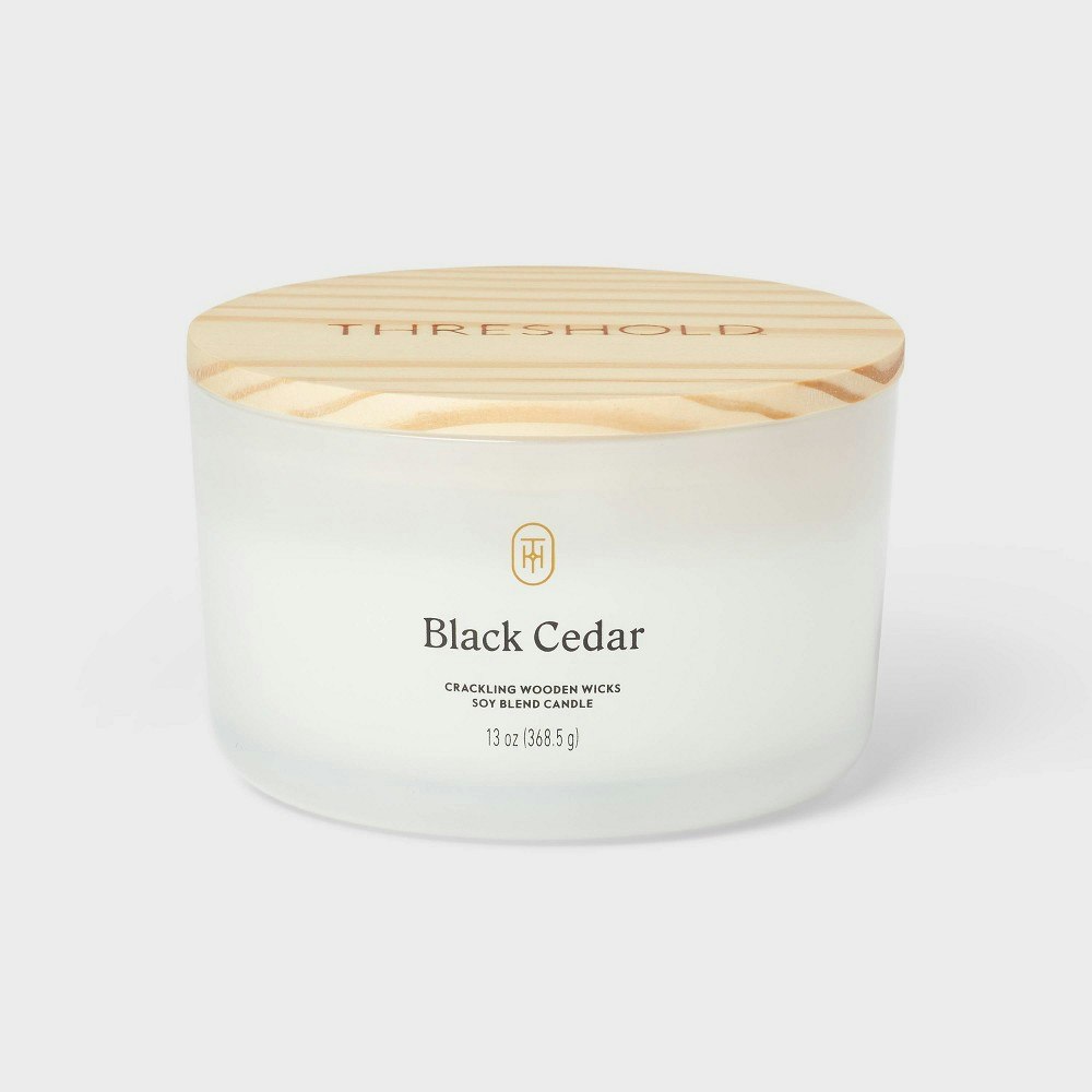 Threshold 13-oz. Black Cedar 3-Wick Milky Glass Jar Candle: $18 Threshold 13-oz. Black Cedar 3-Wick Milky Glass Jar Candle: $18