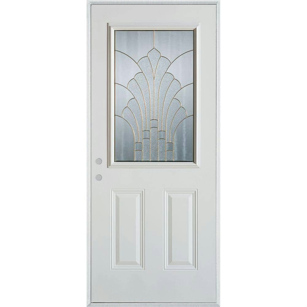 Art Deco 36" x 80" Right-Hand Inswing 1/2-Lite Decorative Glass Fiberglass Prehung Front Door: $990 Art Deco 36" x 80" Right-Hand Inswing 1/2-Lite Decorative Glass Fiberglass Prehung Front Door: $990