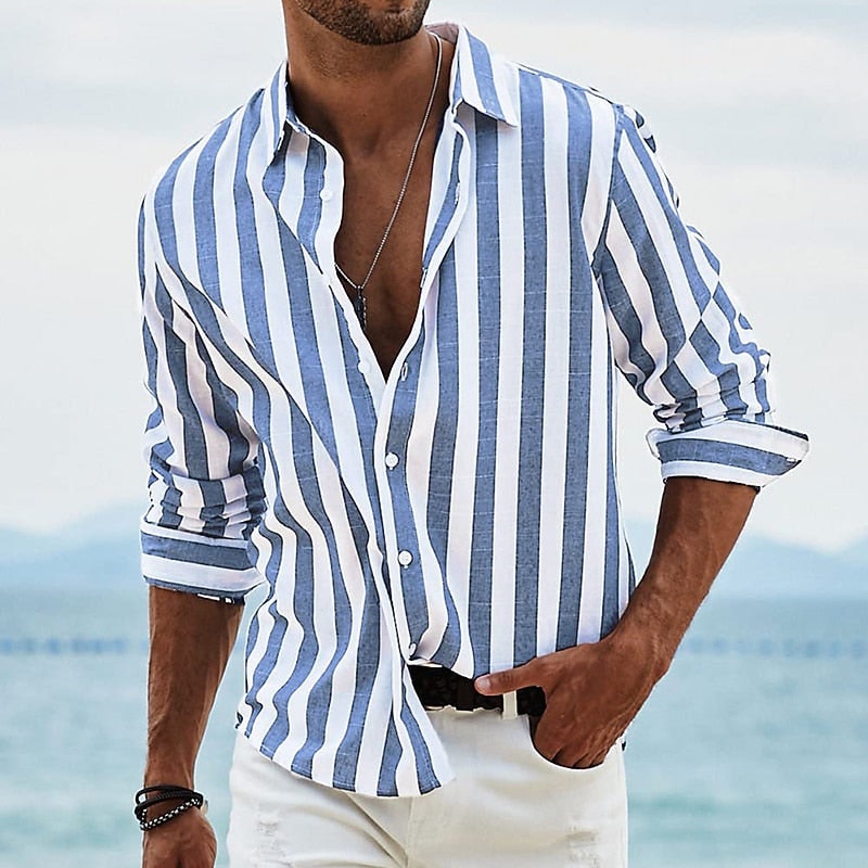 Men's Striped Cotton Linen Shirts: 2 for $12