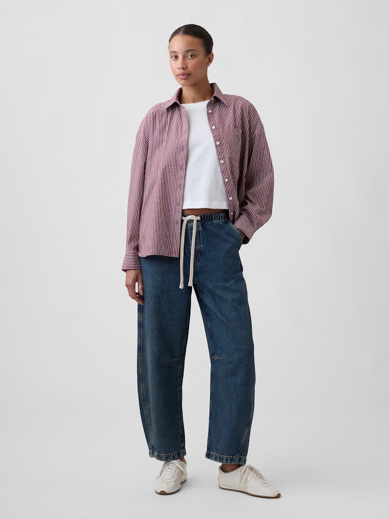 Mid Rise SuperSoft Pull-On Barrel Jeans: $47.99 Mid Rise SuperSoft Pull-On Barrel Jeans: $47.99