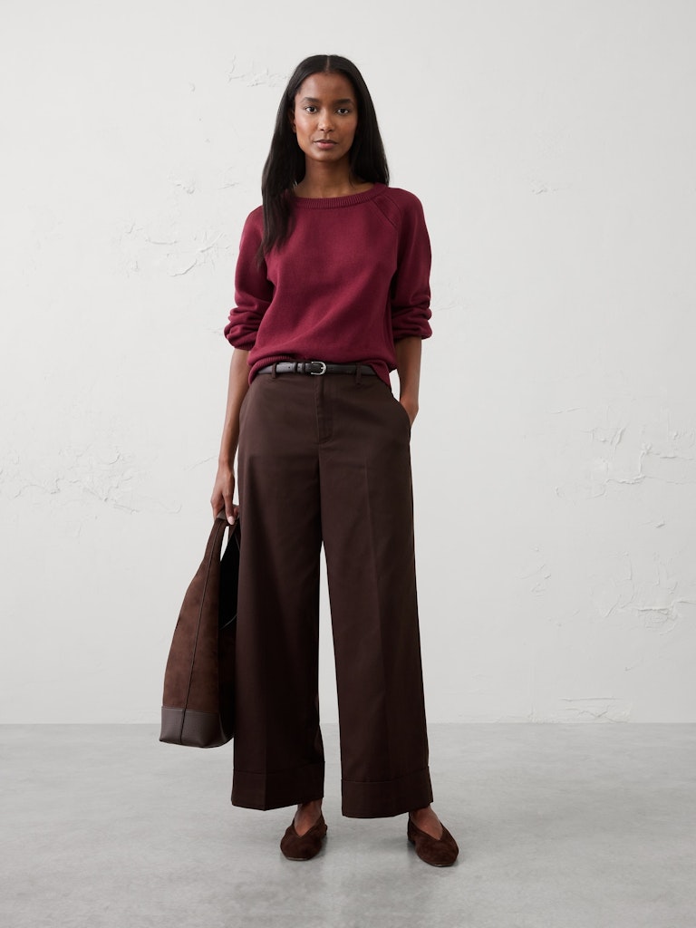Wide-Leg Mid-Rise Drapey Twill Cuffed Pant: $55 Wide-Leg Mid-Rise Drapey Twill Cuffed Pant: $55