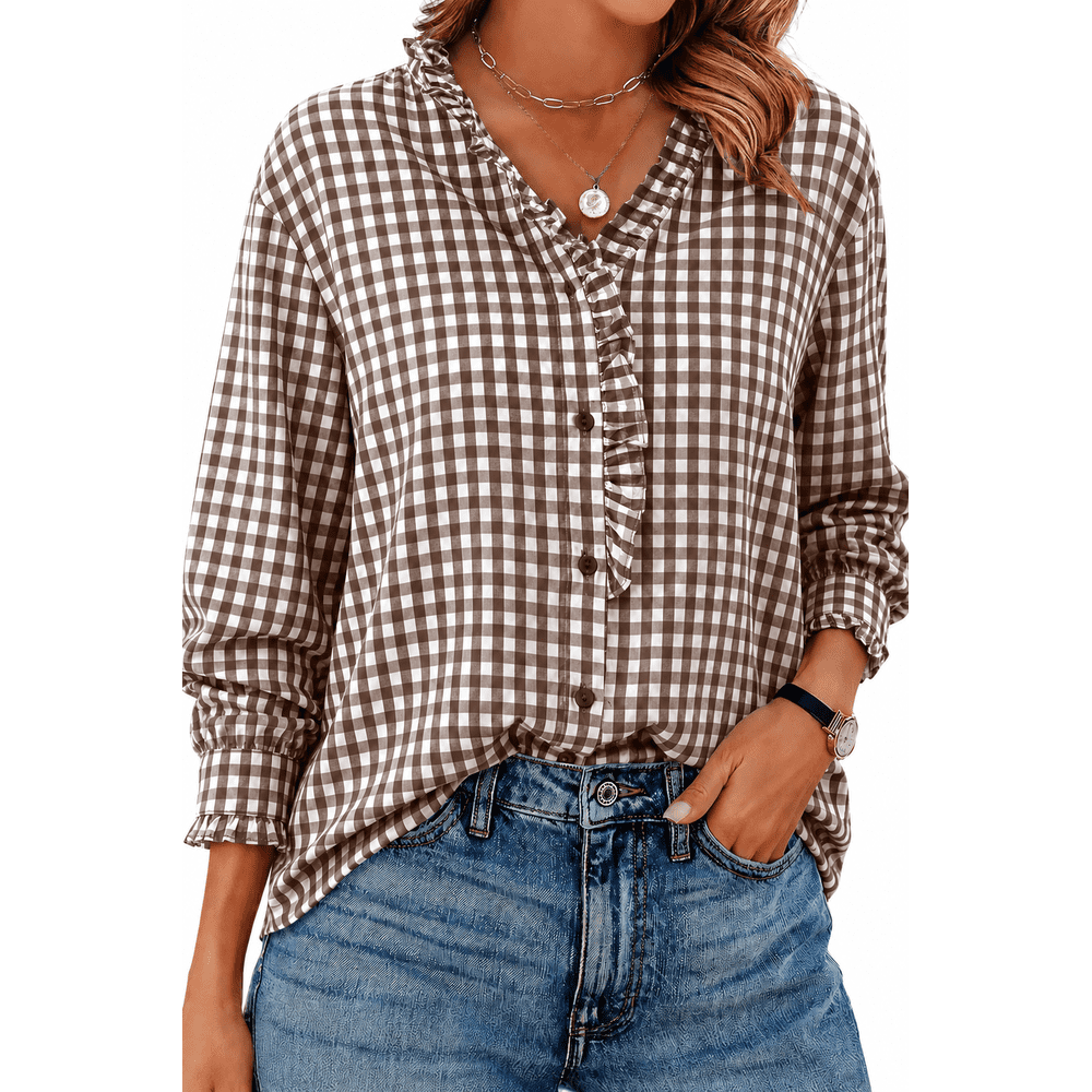 Dokotoo Women's Plaid Button-Down Ruffle Tunic Shirt: $19.39 Dokotoo Women's Plaid Button-Down Ruffle Tunic Shirt: $19.39