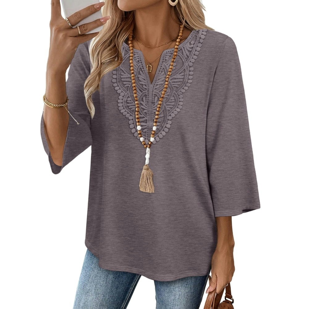 Wiholl Women's 3/4 Sleeve V-Neck Lace Blouse: $12.19