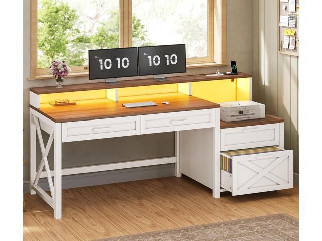 Farmhouse Home Office Desk with 4 Drawers and Storage Shelves: $239.99 Farmhouse Home Office Desk with 4 Drawers and Storage Shelves: $239.99
