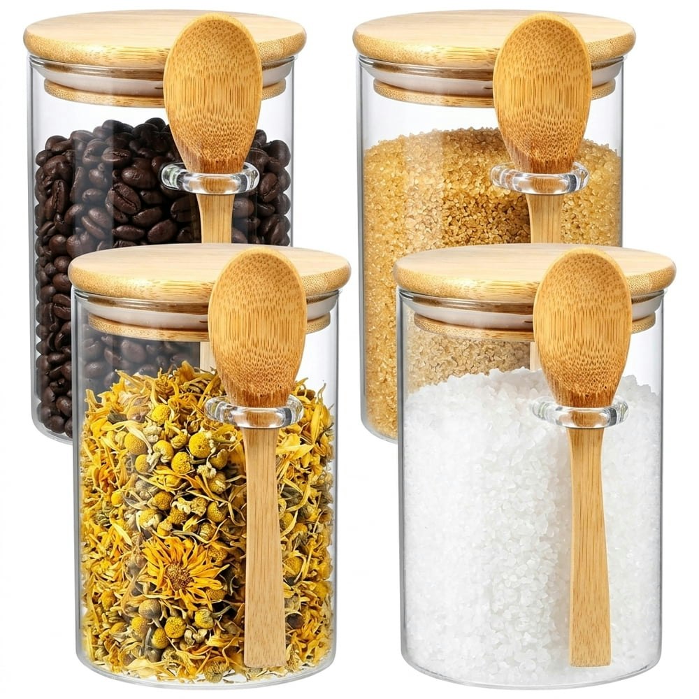 20-oz Glass Storage Jars with Bamboo Lids and Spoons 4-Pack: $22.99