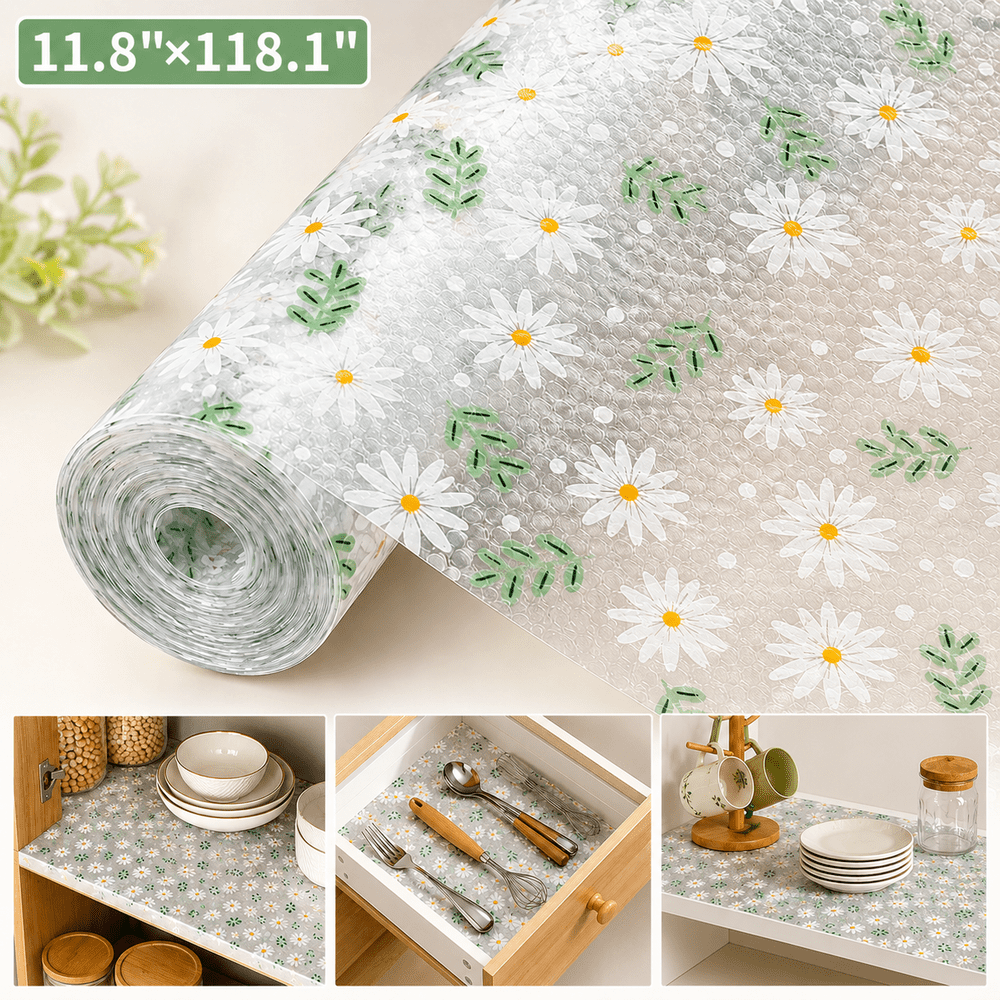 11.8" x 118.1" Green Daisy Shelf Liner Roll: $10.99