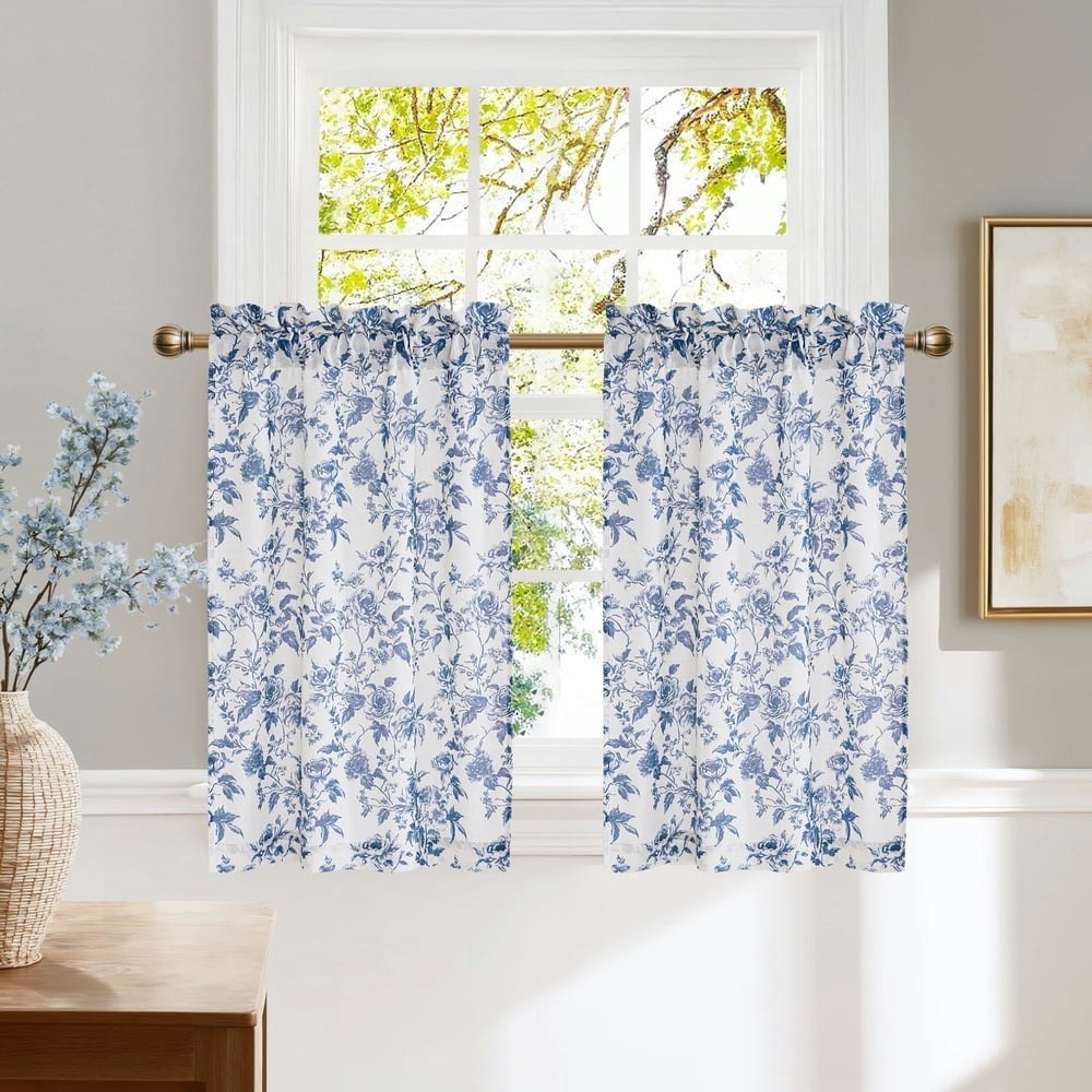 Nicetown Floral Linen Cafe Curtains 2-Panel Set: $13.63 Nicetown Floral Linen Cafe Curtains 2-Panel Set: $13.63