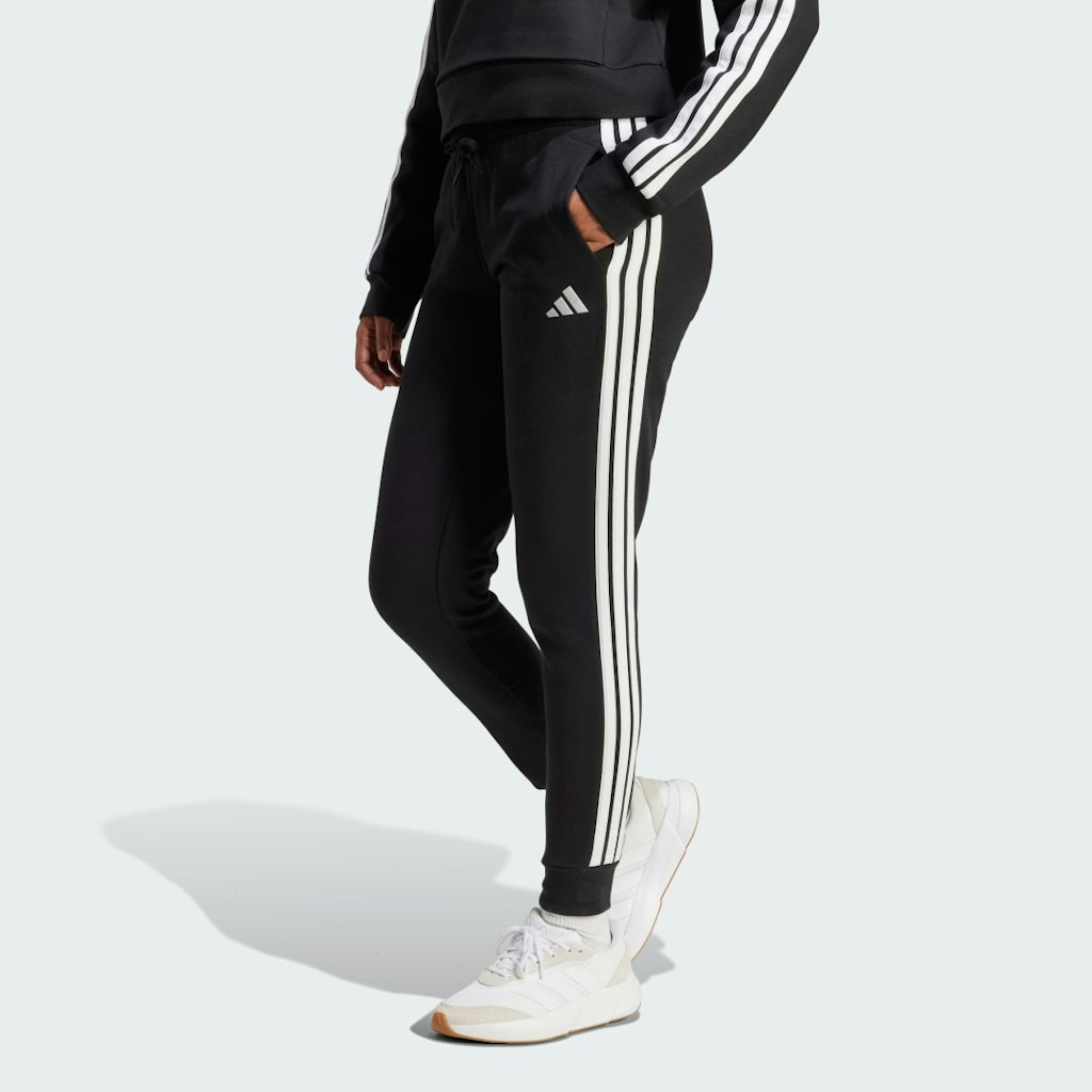 Essentials 3-Stripes Fleece Slim Pants: $50 Essentials 3-Stripes Fleece Slim Pants: $50