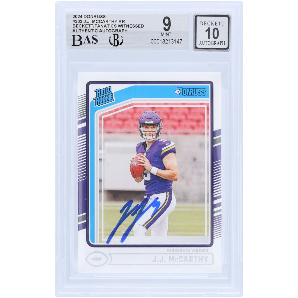 J.J. McCarthy Minnesota Vikings Autographed 2024 Panini Donruss Rookie Card: $349.99 J.J. McCarthy Minnesota Vikings Autographed 2024 Panini Donruss Rookie Card: $349.99
