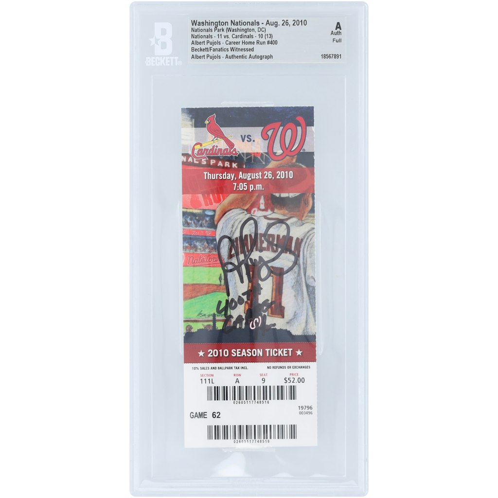 Albert Pujols Autographed St. Louis Cardinals 400th Career Home Run Ticket: $1,499.99 Albert Pujols Autographed St. Louis Cardinals 400th Career Home Run Ticket: $1,499.99