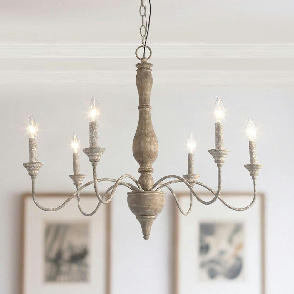 6-Light Rustic Farmhouse Wood Chandelier 29.5-inch: $199 6-Light Rustic Farmhouse Wood Chandelier 29.5-inch: $199