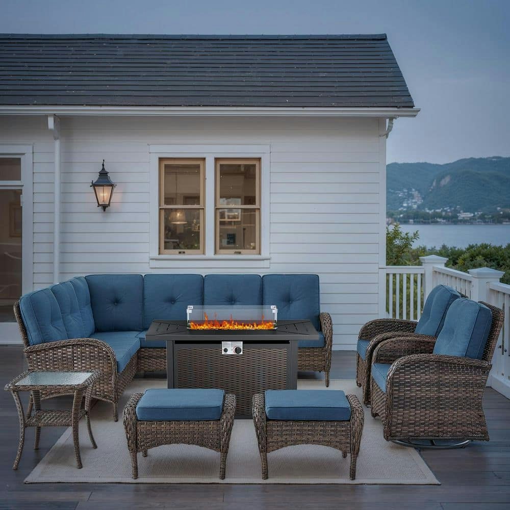 Carlos 8-Piece Wicker Outdoor Patio Fire Pit Conversation Sofa Set: $1,425 Carlos 8-Piece Wicker Outdoor Patio Fire Pit Conversation Sofa Set: $1,425