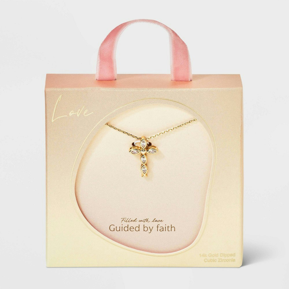 14K Gold Dipped Cubic Zirconia Cross Pendant Necklace: $25