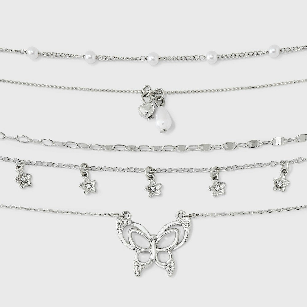 Wild Fable Butterfly and Flower Drop Necklace 5-Piece Set: $14