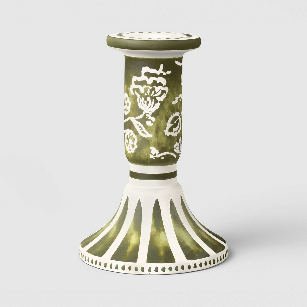 Threshold 6"x4" Ceramic Floral Taper Candle Holder: $10 Threshold 6"x4" Ceramic Floral Taper Candle Holder: $10