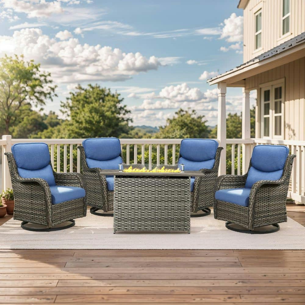 Carolina 5-Piece Wicker Outdoor Fire Pit Set with Swivel Chairs: $970 Carolina 5-Piece Wicker Outdoor Fire Pit Set with Swivel Chairs: $970