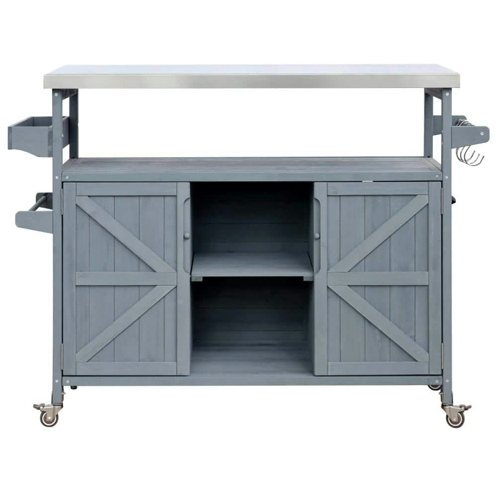 Blue Wood Outdoor Grill Cart with Stainless Steel Top: $311.08