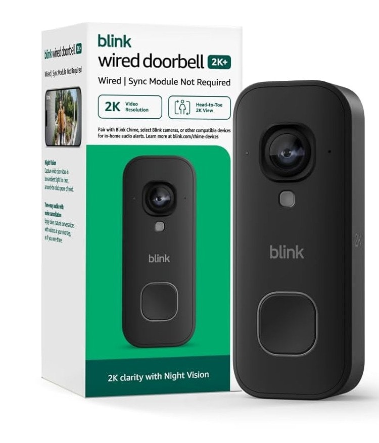 Blink Wired Doorbell 2K+ Video Doorbell: $25