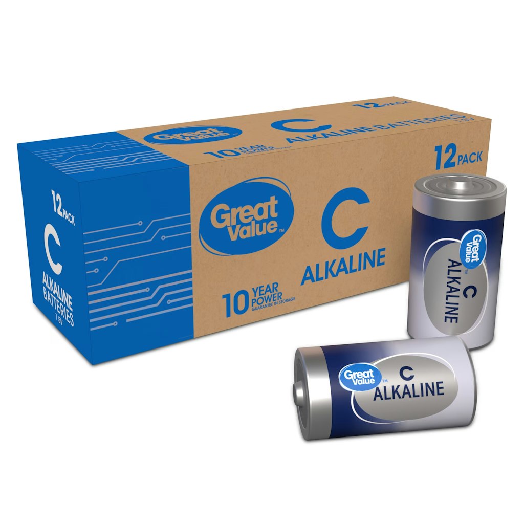 Great Value Alkaline C Batteries 12-Pack: $7.49