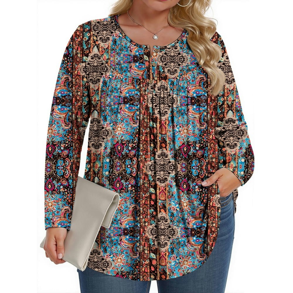 Fantaslook Plus Size Women's Long Sleeve Floral Henley Tunic: $12.79 Fantaslook Plus Size Women's Long Sleeve Floral Henley Tunic: $12.79
