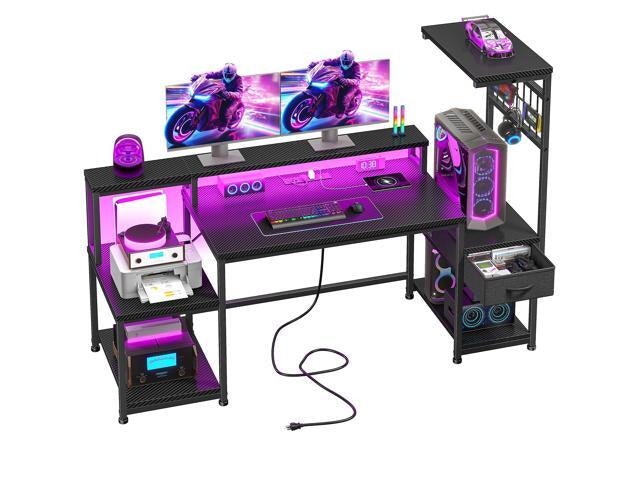 55-Inch Gaming Desk with LED Lights, Drawers, Monitor Stand, and Storage Shelves: $164.99 55-Inch Gaming Desk with LED Lights, Drawers, Monitor Stand, and Storage Shelves: $164.99