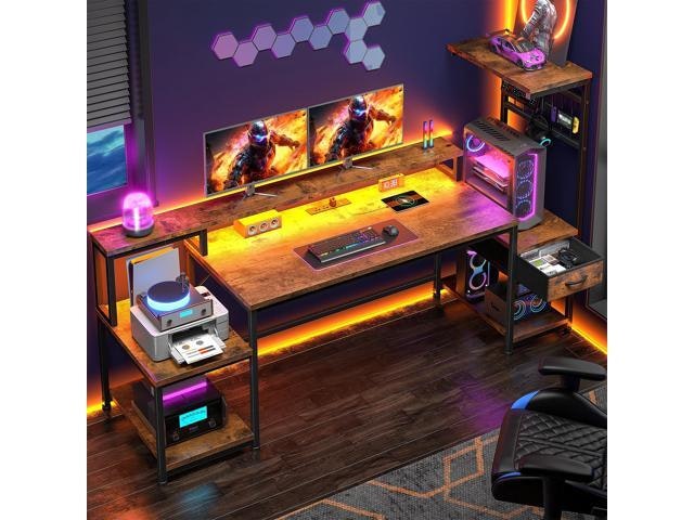 63-Inch Computer Desk with Drawers, Storage Shelves, and Monitor Stand: $224.99 63-Inch Computer Desk with Drawers, Storage Shelves, and Monitor Stand: $224.99