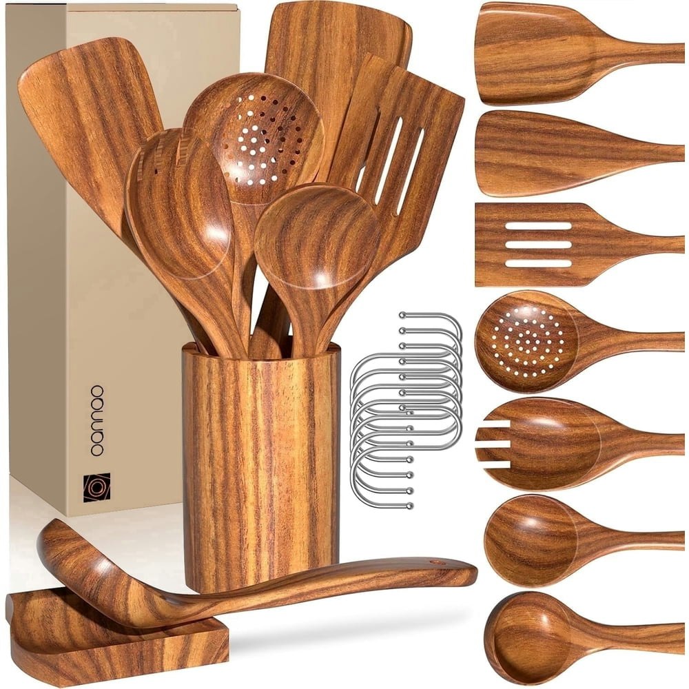9-Piece Teak Wood Cooking Utensil Set: $28.97