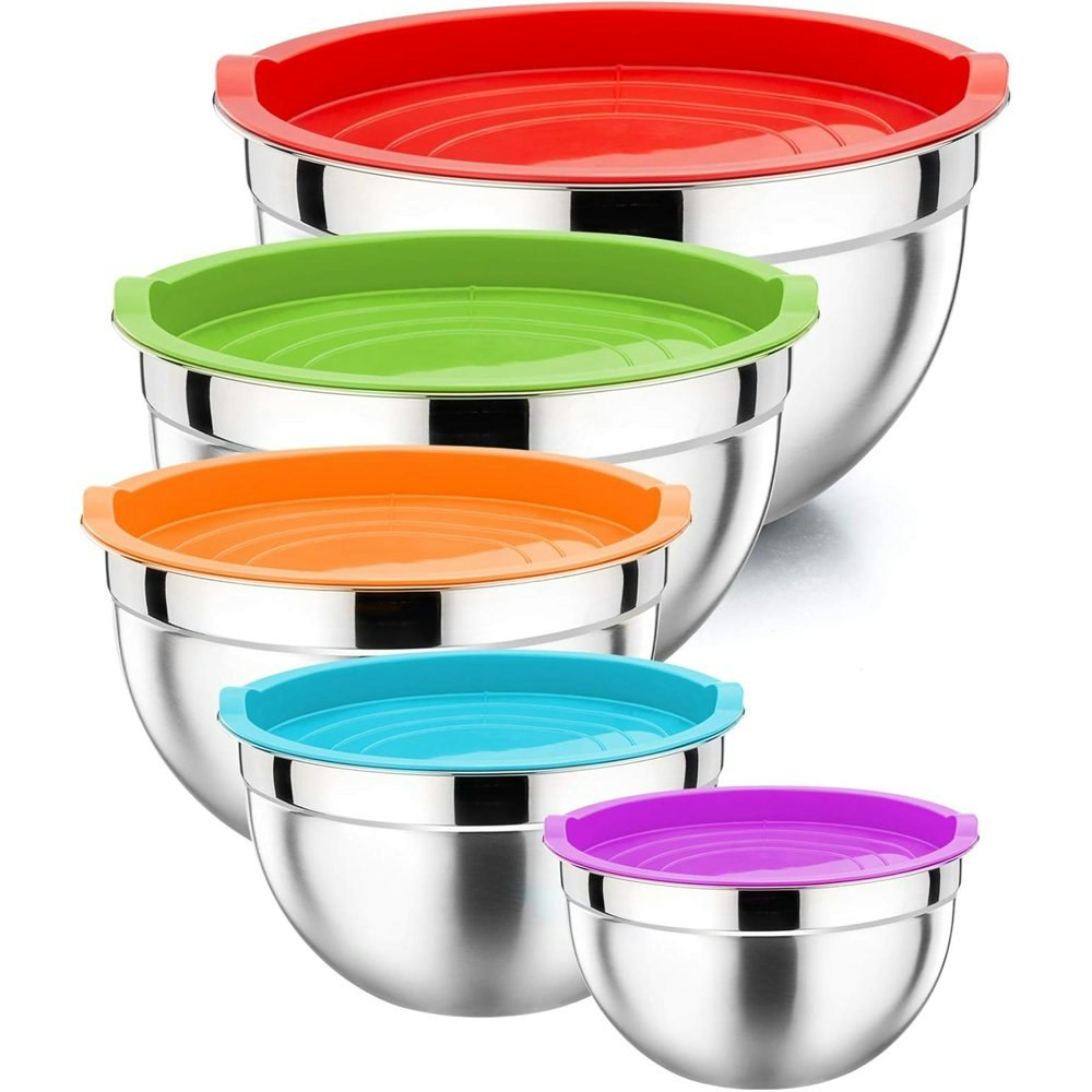 Stainless Steel Mixing Bowl Set with Lids 5-Pack: $17.98