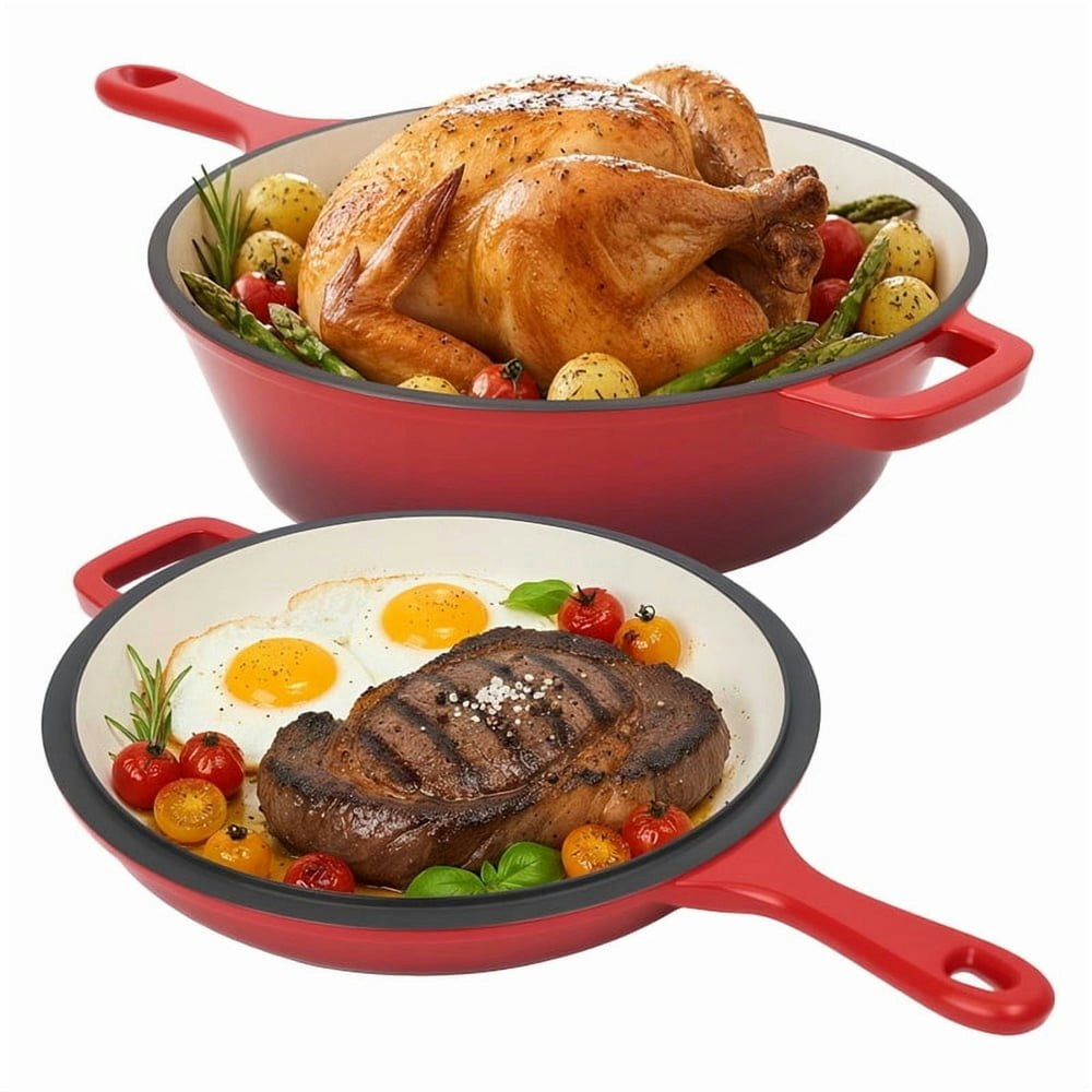 Daluvenix 4.5-Quart Enameled Cast Iron Dutch Oven and Skillet Set: $36.99