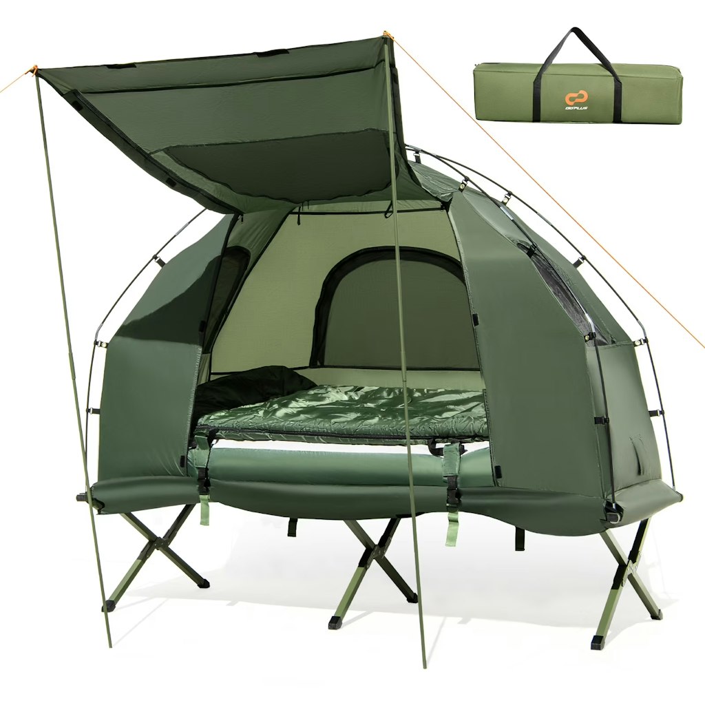 Goplus 1-Person Waterproof Camping Tent Cot w/ Air Mattress, Pillow & Sleeping Bag: $145