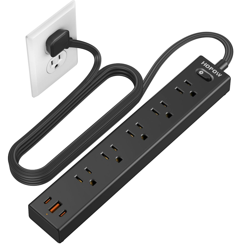 Flat Plug Surge Protector Power Strip: $9.99