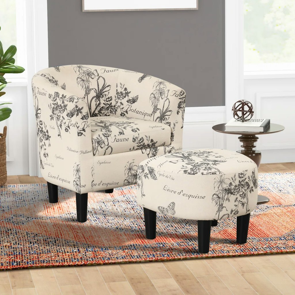 Ophelia & Co. Modern Upholstered Accent Chair w/ Ottoman: $109