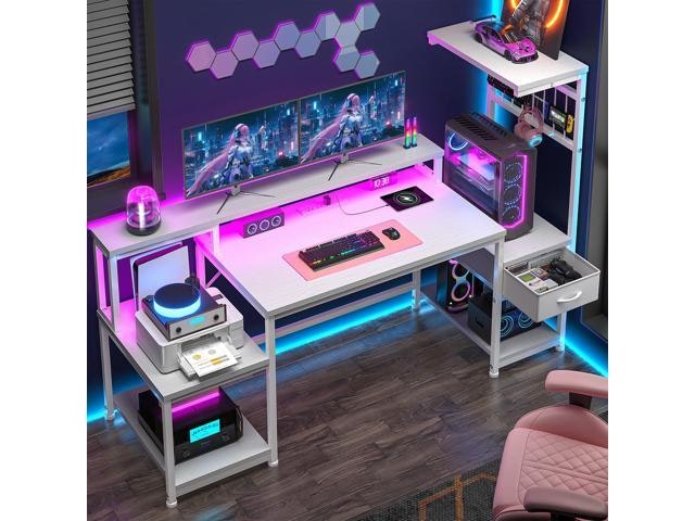 55-Inch Computer Desk with LED Lights, Outlets, Drawers, Monitor Stand, and Shelves: $173.99 55-Inch Computer Desk with LED Lights, Outlets, Drawers, Monitor Stand, and Shelves: $173.99