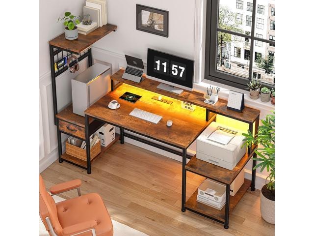 55-Inch Computer Desk with LED Lights, Outlets, Drawers, Monitor Stand, and Shelves: $179.99 55-Inch Computer Desk with LED Lights, Outlets, Drawers, Monitor Stand, and Shelves: $179.99