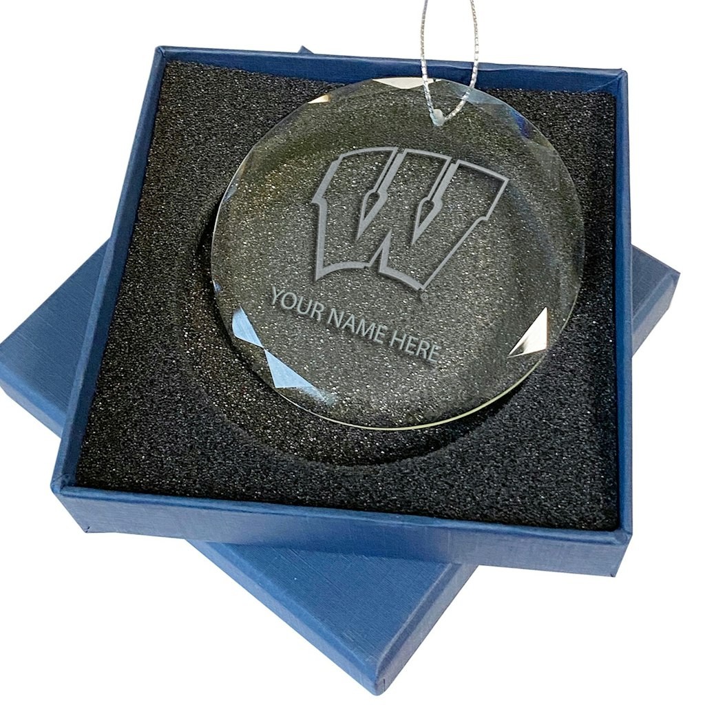 Wisconsin Badgers 3.25-inch Personalized Etched Glass Ornament: $42.99