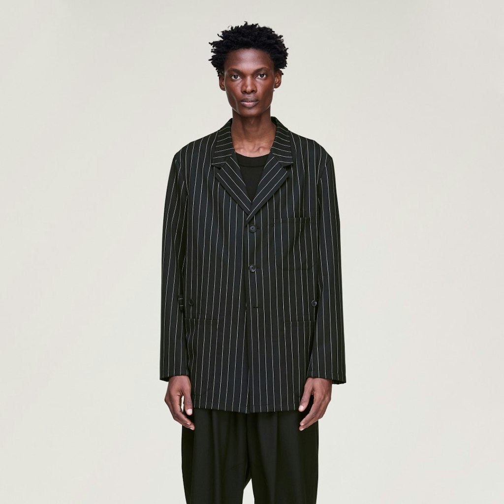 Y-3 Pinstripe Refined Wool Chore Coat: $420