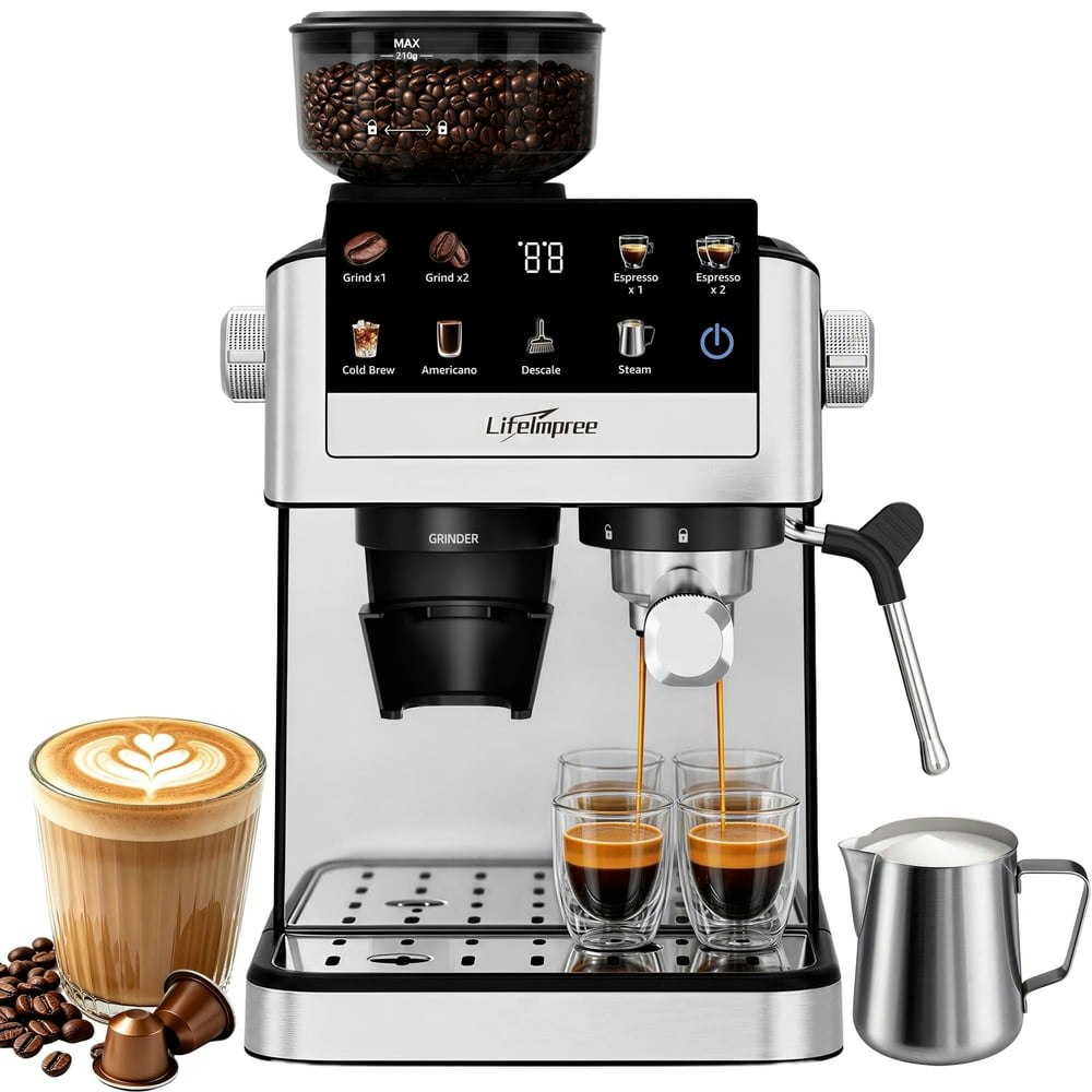 LifeImpree 20 Bar Espresso Machine with Grinder: $199.99